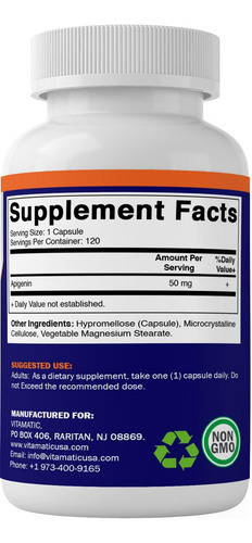 Vitamatic Apigenina 50mg 120 Cápsulas Vegetarianas - Imagem 4