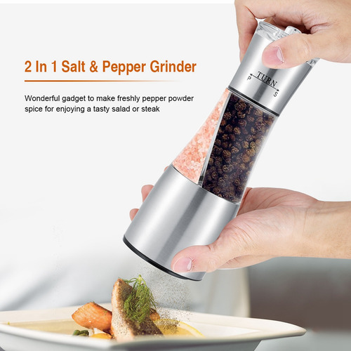 Moedor De Sal E Pimenta Duplo Manual De Aço Inoxidável 2 Em - Imagem 4