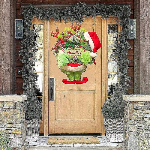 Guirlanda De Natal Grinch, Decoração De Grinalda De Porta De - Imagem 5
