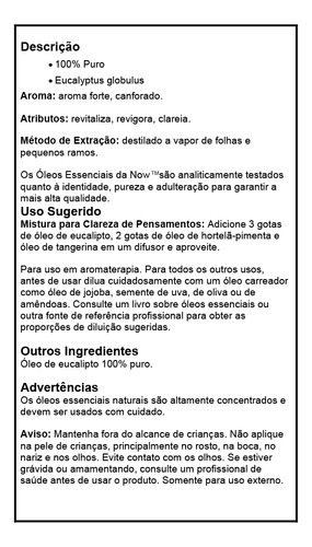 Now Foods Óleo Eucalipto 30ml Globulus + Porta Cápsulas - Imagem 4