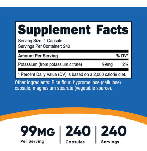 Suplemento Nutricost Citrato De Potássio 99mg 240 Cápsulas - Imagem 3