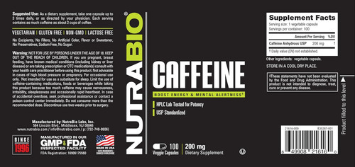 Cápsulas De Cafeína Nutrabio 100% Pura (100 Cápsulas) - Imagem 3