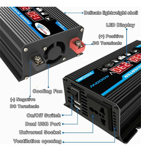 Inversor De Carro 12v-110v 4000w Smart Digital 2 Saída - Imagem 4
