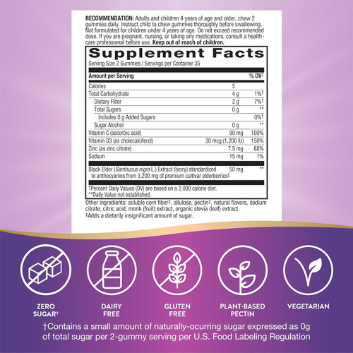 Gomas Imunes Sambucus Zero Sugar Da Natures Way, Suporte I - Imagem 4