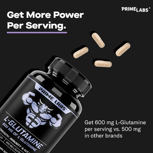 Cápsulas De Glutamina Prime Labs L 600mg - Suporta Força, Re - Imagem 5