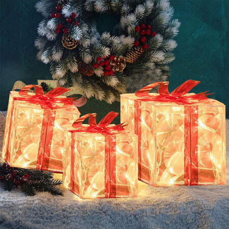 Caixa De Presente De Decoração De Natal De 3 Peças Com Luz L - Imagem 3