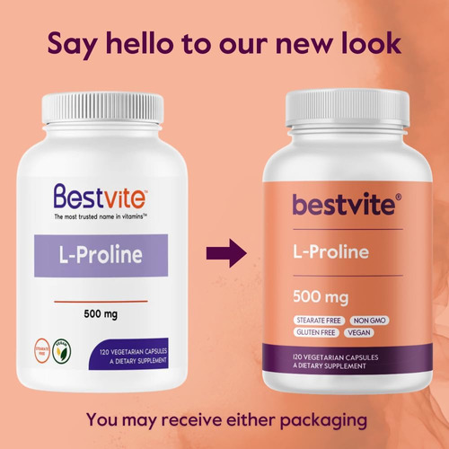 Bestvite L -proline 500mg (120 Cápsulas Vegetarianas) - Sem - Imagem 3