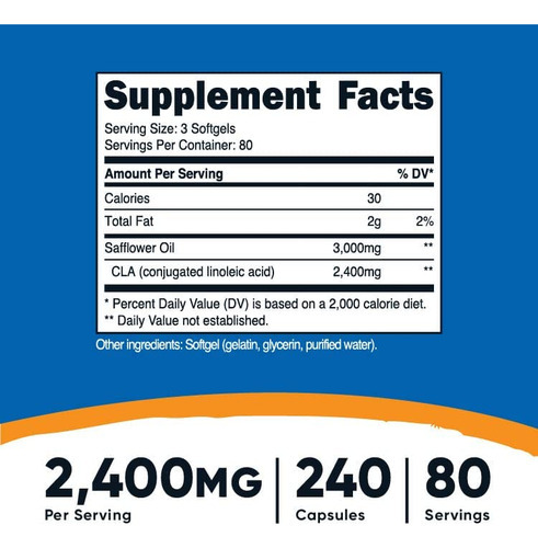 Nutricost Cla (ácido Linoléico Conjugado) 2.400 Mg, 240 Cáp - Imagem 2