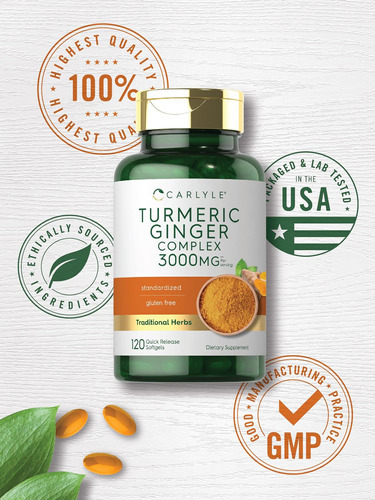 Suplemento De Cúrcuma E Gengibre Carlyle 3000 Mg | 120 Cápsu - Imagem 5