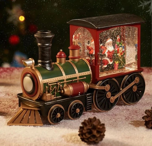 . Trem Do Papai Noel Decorado Com Água E Neve, Presente De - Imagem 2