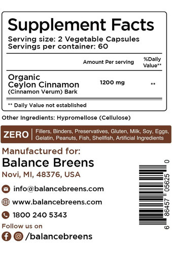 Suplemento Orgânico De Canela Do Ceilão Balancebreens 1200mg - Imagem 6
