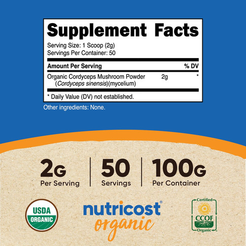 Suplemento Nutricost Organic Cordyceps Em Pó 100g - Imagem 3