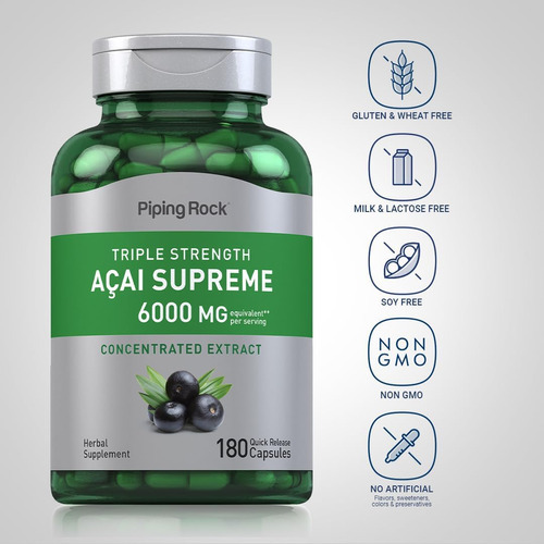 Cápsulas De Piping Rock Açaí Berry 6000mg | Contagem 180 | S - Imagem 3