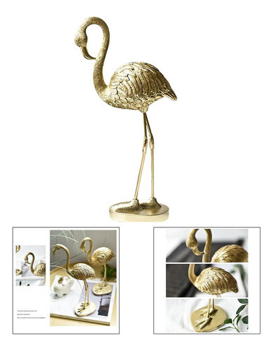 Estátua De Resina De Flamingo Dourado Escultura B B Ouro - Imagem 3