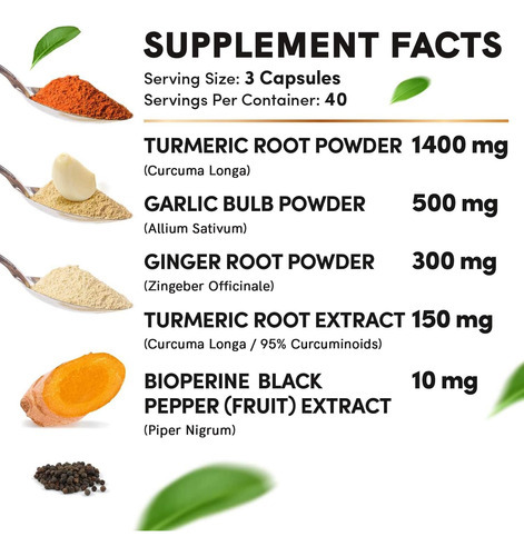 Suplementos 4 Em 1 De Cúrcuma E Alho Com Bioperina 2360 Mg ( - Imagem 4
