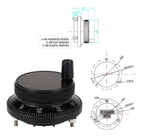 60mm Preto Controle Manual Roda De Pulso Encoder Moinho Rout - Imagem 3