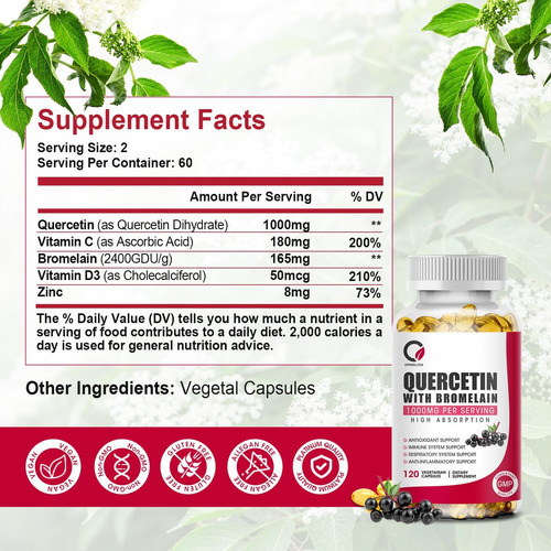 Quercetina Com Bromelaína 1000mg 120 Cápsulas Com Vitamina C - Imagem 3