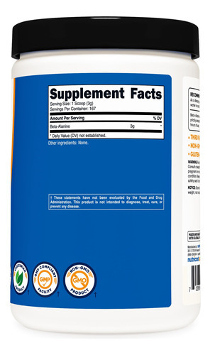 Suplemento Nutricost Beta Alanina Em Pó 500g Sem Glúten - Imagem 5