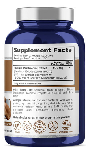 Extrato De Cogumelo Shiitake Nusapure 9000 Mg 200 Cápsulas V - Imagem 2