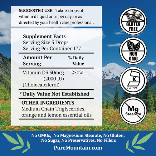 Gotas De Vitamina D Com Sabor De Pure Mountain Botanicals - - Imagem 3