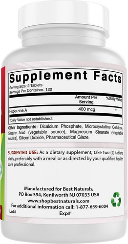 Best Naturals Huperzine A 400 Mcg Por Porção - 240 Comprimid - Imagem 3