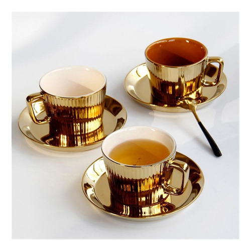Conjunto De Xícara E Pires De Chá/café De Luxo Dourado - Imagem 8