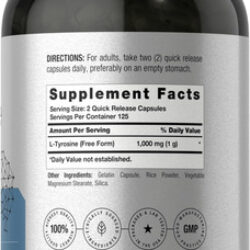 Suplemento Horbaach L-tirosina | 1000mg | 250 Cápsulas | Fór