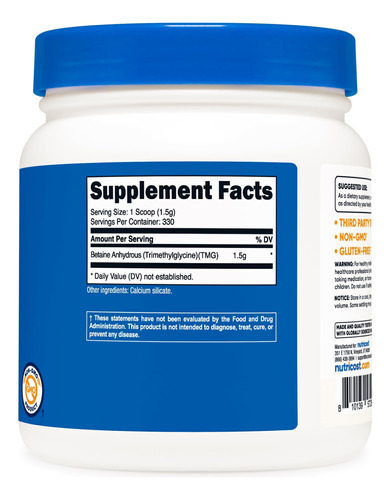 Nutricost Betaína Trimetilglicina Anidra (tmg) Pó 500 Gramas - Imagem 5