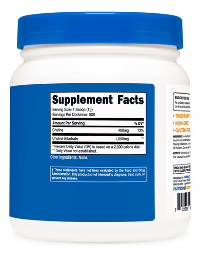 Suplemento Nutricost Bitartarato De Colina Em Pó 500g - Imagem 6