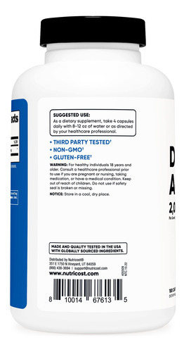 Suplemento Nutricost Ácido D-aspártico (daa) 2000 Mg 180 Cáp - Imagem 4