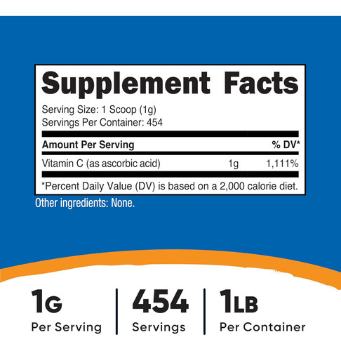 Pó De Ácido Ascórbico Puro Nutricost (vitamina C) 1lb - Imagem 2