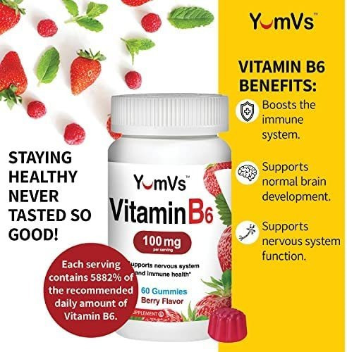 Yum-vs Vitamina B6 Gomas 100mg Por Yumvs | Suporta Sistema - Imagem 4