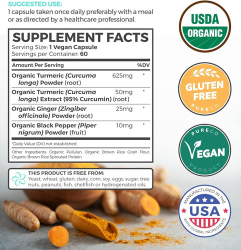 Curcumina De Cúrcuma Orgânica Do Usda Com Pimenta Preta E Ge - Imagem 2