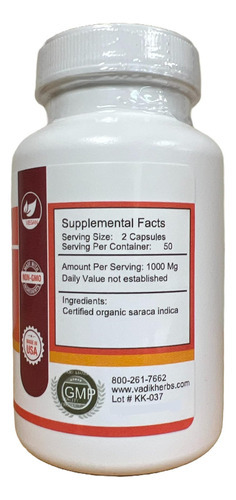 Vadik Herbs Casca De Ashoka (saraca Indica) Wildcrafted, Col - Imagem 2