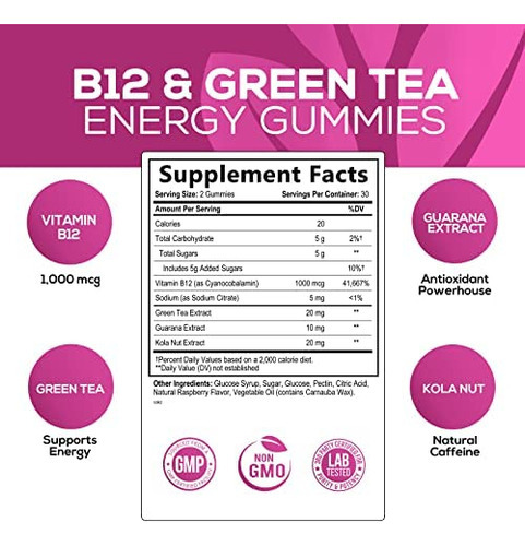 Energy Gummies Vitamina B12, Extrato De Chá Verde E Guaraná, - Imagem 2