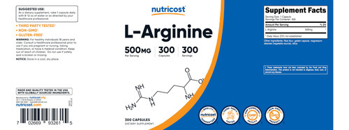 Suplemento Nutricost L-arginina 500 Mg 300 Cápsulas - Imagem 6