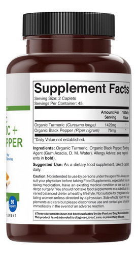 Cúrcuma Orgânica Brieofood Com Pimenta Preta 1500mg, 45 Porç - Imagem 4