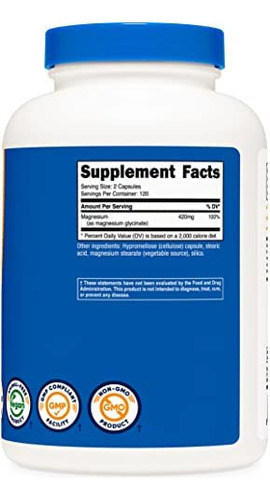 Nutricost Magnésio Glicinato 420mg, 240 Cápsulas - 120 Porç - Imagem 3