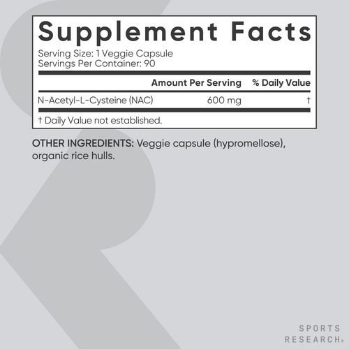Sports Research N-acetil L-cisteína (nac) 600 Mg, 90 Cápsula - Imagem 6