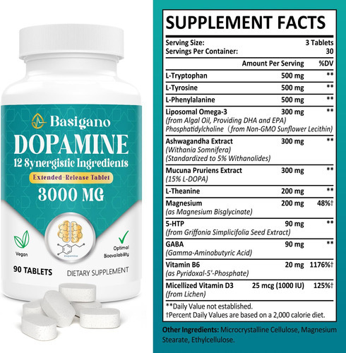 Suplemento Natural De Dopamina Basigano Para Energia, Foco, - Imagem 2