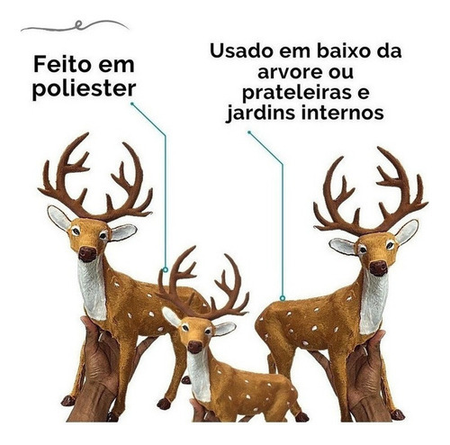 Família Rena Alce Para Apartamento Marrom Decoração Natal 3u - Imagem 8