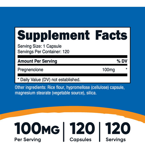 Suplemento Nutricost Pregnenolona 100mg 120 Cápsulas - Imagem 3