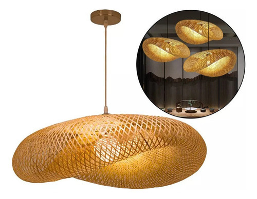 Luminária Pendente Led De Tecelagem De Bambu, Candelabro Sus - Imagem 4