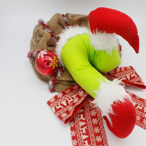 Coroa De Pelúcia De Natal Grinch Para Decoração De Portas - Imagem 3