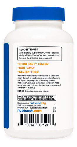 Suplemento Nutricost L-arginina L-citrulina 750 Mg 120 Cápsu - Imagem 5