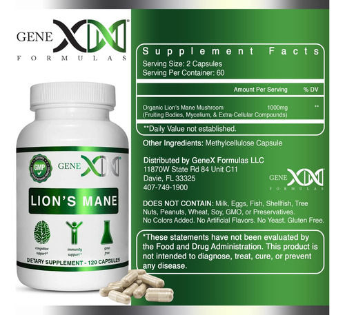Suplemento Genex Formulas Lions Mane Com 100% Extrato De Lio - Imagem 2