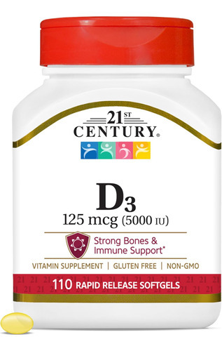 21st Century Healthcare Vitamina D3 125 Mcg (5.000 Ui) Cápsu