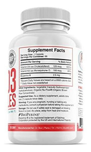Dr. Boz Vitamina K2 (mk-7) + Cápsulas D3 Com Bioperine® Par - Imagem 3