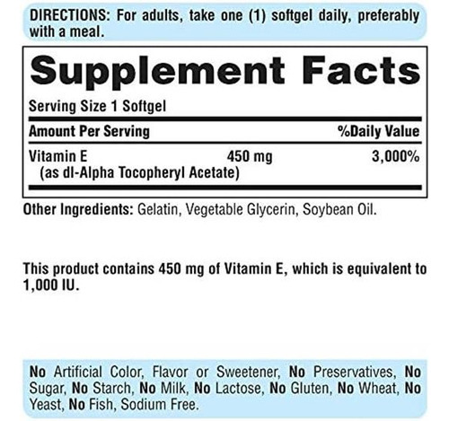 Vitamina E Puritans Pride 450mg 200 Cápsulas - Imagem 2