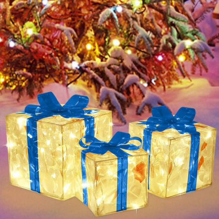Caixa De Presente De Decoração De Natal De 3 Peças Com Luz L - Imagem 14